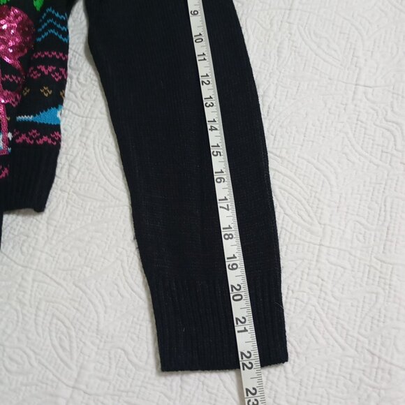 Merry Christmas Poof Feliz Navidad Flamingo Sweater S Black - Picture 9 of 11